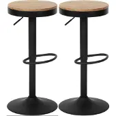 CLP Barhocker 2er Set, Barstuhl Pitas höhenverstellbar mit Holz-Sitzfläche natur