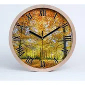 Tulup Holzuhr 25fi cm wanduhr - schwarze Spitzen - Herbstwald