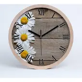 Tulup Holzuhr 25fi cm wanduhr - schwarze Spitzen - Gänseblümchen Holz