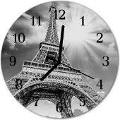 Tulup Glasuhr Wanduhr Küchenuhr Echt-Glas 30fi cm Eiffelturm Paris schwarz-weiß