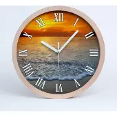 Tulup Holzuhr 25fi cm wanduhr - weiße Spitzen - Meer Sonnenuntergang