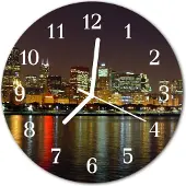 Tulup Glasuhr Wanduhr Küchenuhr Echt-Glas 30fi cm Skyline mehrfarbig