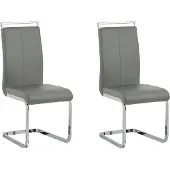 Beliani Freischwinger Stuhl 2er Set Grau Kunstleder mit Lehne Griff Metallgestell Modernes Design Wohnküche Arbeits-, Ess- und Wohnzimmer