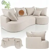 Juskys Sofa Tirano - modernes Bouclé Ecksofa, Creme Couch mit Ottomane rechts