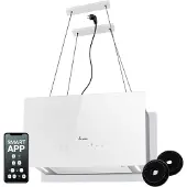 KKT Kolbe Dunstabzugshaube 60 cm 764 cbm/h Umluft | Smart WLAN WiFi App | Inselhaube freihängend | Deckenmontage | Edelstahl | Weißes Glas | LED-Beleuchtung | Nachlaufautomatik | CUBE60W
