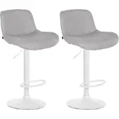CLP 2er Set Barhocker Solon Weiß höhenverstellbar und drehbar mit Rückenlehne hellgrau Material Stoff