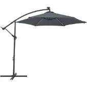 Beliani Ampelschirm Grau Polyster/Stahl mit Solarmodul LED-Beleuchtung 285 cm rund Garten Terrasse Balkon