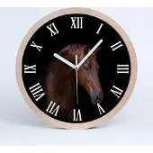 Tulup Holzuhr 25fi cm wanduhr - weiße Spitzen - braunes Pferd