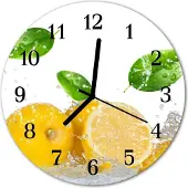 Tulup Glasuhr Wanduhr Küchenuhr Echt-Glas 30fi cm Zitrone gelb