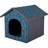 TexCorp Doggy Hundehütte Hundehöhle Hundebett Hundehaus Katzenhöhle mittle M - 44 x 38 cm blau geblümt