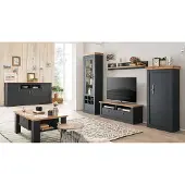 Lomadox Wohnzimmer Komplettset inkl. Beleuchtung in anthrazit mit Wotan Eiche Nb. CESENA-61