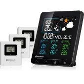 Bresser Quadro Individio Wetterstation NV mit 3 Außensensoren, integriertem Thermo-Hygrometer, 4 Messwerten und Luftdruckhistorie sowie Weckfunktion