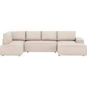 Vente-unique Große Wohnlandschaft mit Schlaffunktion - Ecke rechts - Strukturstoff - Beige - AMELIA