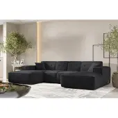 Fun-Möbel Wohnlandschaft Sofa U-Form CESINA XS in Stoff Ascot Bukla Schwarz