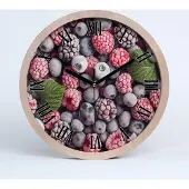 Tulup Holzuhr 25fi cm wanduhr - schwarze Spitzen - gefrorene Beeren