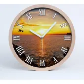 Tulup Holzuhr 30fi cm wanduhr - weiße Spitzen - Meer Sonnenuntergang