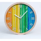 Tulup Holzuhr 20fi cm wanduhr - weiße Spitzen - bunte Streifen