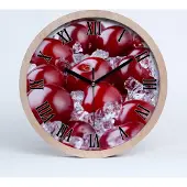 Tulup Holzuhr 25fi cm wanduhr - schwarze Spitzen - gefrorene Kirsche