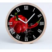 Tulup Holzuhr 25fi cm wanduhr - weiße Spitzen - rote Paprika