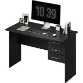 Woltu Bürotisch, mit 3 Schubladen und Schloss, aus Holz, 120x60x75cm(BxTxH) Schwarz