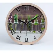 Tulup Holzuhr 30fi cm wanduhr - schwarze Spitzen - Pflanzen in Gläsern