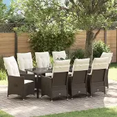 vidaXL 9-teiliges Garten-Esszimmer-Set mit Kissen in Braun aus Poly-Rattan, Gartenstühle DesignMöbel Neu