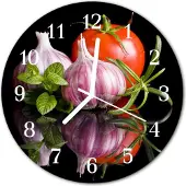 Tulup Glasuhr Wanduhr Küchenuhr Echt-Glas 30fi cm Tomate Knoblauch mehrfarbig