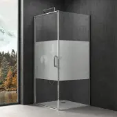Doporro Eck-Duschkabine 100x80x195cm Eckdusche ESG-Sicherheitsglas Milchglas Streifen inkl. beidseitiger Easy-Clean-Beschichtung Ravenna36MS-Plus