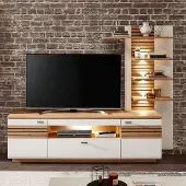 Lomadox Wohnwand, weiß mit Eiche, FALLON-55, modern, 2-teilig