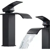 ARI Waschbeck armatur, Wasserhahn Bad Waterfall, Arbeitsplatte, Schwarz matt, Hochdruck, mit Regulierung von Wasserfluss und Wassertemperatur