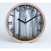 Tulup Holzuhr 20fi cm wanduhr - schwarze Spitzen - Nebel im Wald