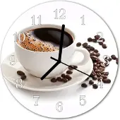 Tulup Glasuhr Wanduhr Küchenuhr Echt-Glas 30fi cm Kaffee Tasse braun weiß