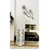 Trango Reispapierlampe "Korea" weiß mit floralem Muster inkl. LED Leuchtmittel