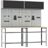 vidaXL 8-teiliges Werkbank-Set in Grau aus Stahl, Werkbänke DesignMöbel Neu