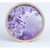 Tulup Holzuhr 25fi cm wanduhr - weiße Spitzen - lila Blüten