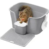 Feandrea extragroße Katzentoilette, für große Katzen, mit hohen Seitenwänden, taubengrau