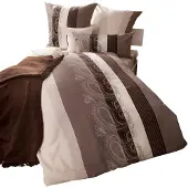 Janine Feinbiber Wende-Bettwäsche Davos 6456-07 135x200 cm + 80x80 cm paisley Streifen cappuccino
