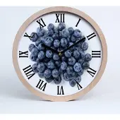 Tulup Holzuhr 25fi cm wanduhr - schwarze Spitzen - Blaubeeren