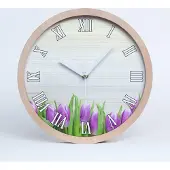 Tulup Holzuhr 25fi cm wanduhr - weiße Spitzen - lila Tulpen