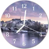 Tulup Glasuhr Wanduhr Küchenuhr Echt-Glas 30fi cm Fluss Stadt mehrfarbig