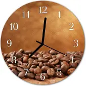 Tulup Glasuhr Wanduhr Küchenuhr Echt-Glas 30fi cm Kaffeebohnen braun