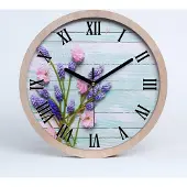 Tulup Holzuhr 30fi cm wanduhr - schwarze Spitzen - Lavendel auf Holz