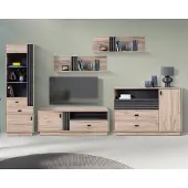 Lomadox Wohnzimmermöbel-Set mit Kommode, Vitrine & Lowboard in Eiche Nb. modern 5-teilig ANTIGUA-133