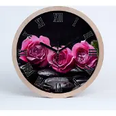 Tulup Holzuhr 20fi cm wanduhr - schwarze Spitzen - rosa Rosen