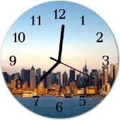 Tulup Glasuhr Wanduhr Küchenuhr Echt-Glas 30fi cm Skyline mehrfarbig