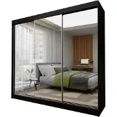 Masseno Schiebetürenschrank BELLINA 240/216/61cm 3-türig mit Spiegel Schwarz