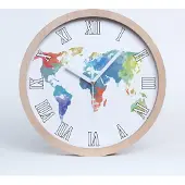 Tulup Holzuhr 25fi cm wanduhr - weiße Spitzen - Weltkarte