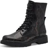 Tamaris Schnürstiefelette , Damen, Gr. 40, wärmend, braun, leooptik, Textil, Schuhe Schnürstiefelette, Blockabsatz, Schnürboots mit trendiger Prägung