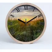 Tulup Holzuhr 30fi cm wanduhr - schwarze Spitzen - Weizenfeld