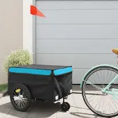 vidaXL Möbel Fahrradanhänger Schwarz und Blau 45 kg Eisen - Fahrradanhänger &50107